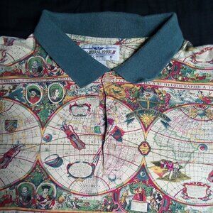 Vintage Natural Issue World Map Geography Golf Company Polo Shirt